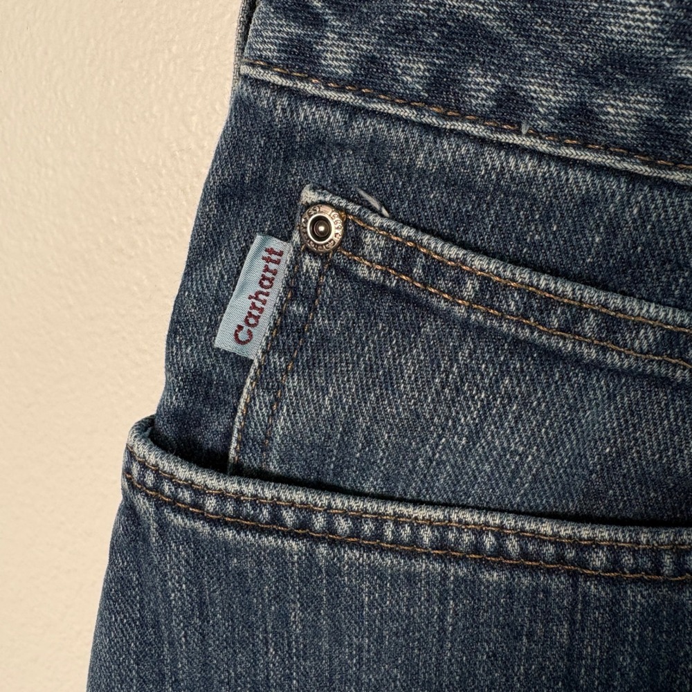 Carhartt Flannel Lined Jeans Mens 40x29 Blue Denim Relaxed Fit Plaid Work Pants - Picture 3 of 6